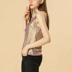 Allegra K U Neck Stretchy Slim Fit Metallic Tank Top Tops & Blouses 145 Allegra K U Neck Stretchy Slim Fit Metallic Tank Top Tops & Blouses