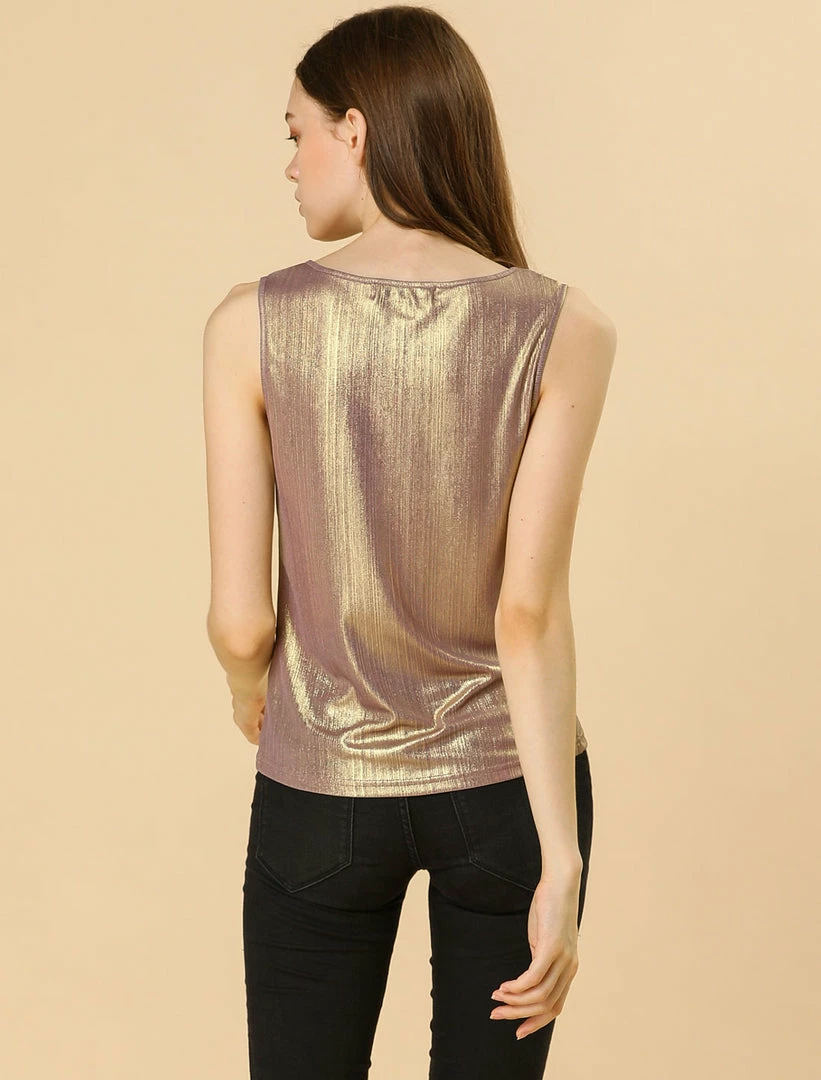Allegra K U Neck Stretchy Slim Fit Metallic Tank Top Tops & Blouses 56 Allegra K U Neck Stretchy Slim Fit Metallic Tank Top Tops & Blouses
