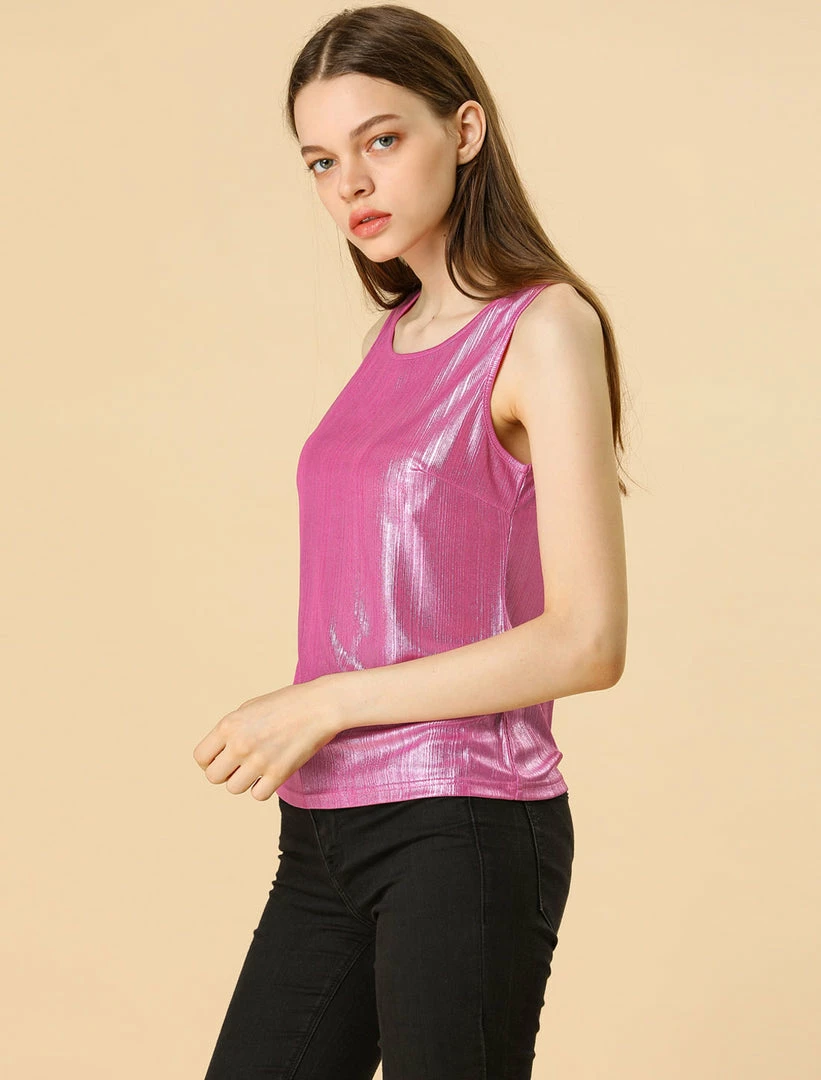 Allegra K U Neck Stretchy Slim Fit Metallic Tank Top Tops & Blouses 49 Allegra K U Neck Stretchy Slim Fit Metallic Tank Top Tops & Blouses