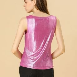 Allegra K U Neck Stretchy Slim Fit Metallic Tank Top Tops & Blouses 140 Allegra K U Neck Stretchy Slim Fit Metallic Tank Top Tops & Blouses