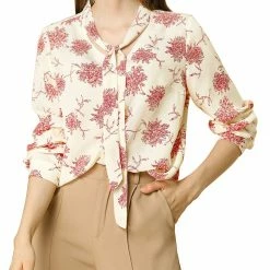 Allegra K Women's Long Sleeve Tie V Neck Chrysanthemum Floral Print Top 22 Allegra K Women's Long Sleeve Tie V Neck Chrysanthemum Floral Print Top