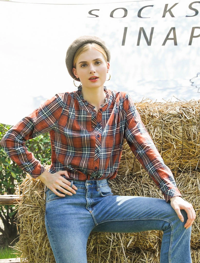 Allegra K Plaid Long Sleeve Ruffle Neck Button Down Shirt 17 Allegra K Plaid Long Sleeve Ruffle Neck Button Down Shirt