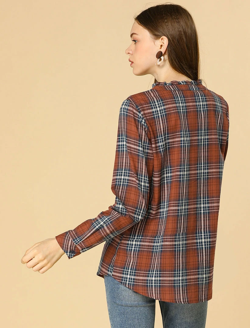 Allegra K Plaid Long Sleeve Ruffle Neck Button Down Shirt 20 Allegra K Plaid Long Sleeve Ruffle Neck Button Down Shirt