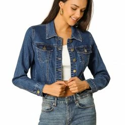 Allegra K Classic Button-Down Denim Trucker Jacket Women