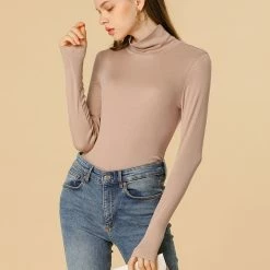 Allegra K Basic Turtleneck Knit Top Women