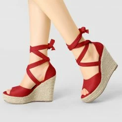 Allegra K Women's Lace Up Espadrilles Wedges Sandals Shoes