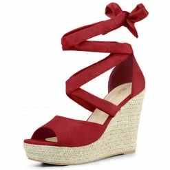 Allegra K Women's Lace Up Espadrilles Wedges Sandals Shoes