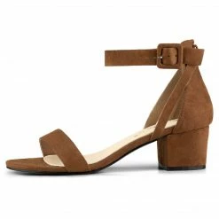 Allegra K Women's Ankle Strap Block Low Heel Sandals Shoes