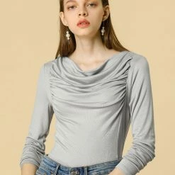 Allegra K Cowl Neck Long Sleeves Ribbed Ruched Knit Top Women 12 Allegra K Cowl Neck Long Sleeves Ribbed Ruched Knit Top Women