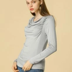 Allegra K Cowl Neck Long Sleeves Ribbed Ruched Knit Top Women 13 Allegra K Cowl Neck Long Sleeves Ribbed Ruched Knit Top Women