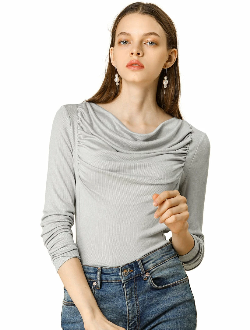 Allegra K Cowl Neck Long Sleeves Ribbed Ruched Knit Top Women 4 Allegra K Cowl Neck Long Sleeves Ribbed Ruched Knit Top Women