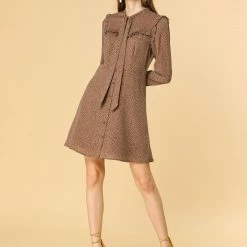 Allegra K Tie Neck Ruffle A-line Polka Dot Dress