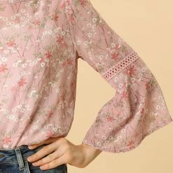 Allegra K 3/4 Bell Sleeve Floral Print Chiffon Blouse With Spaghetti Strap Cami