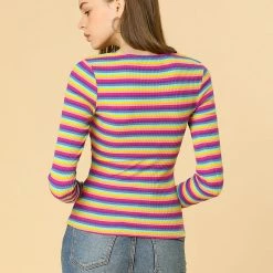 Allegra K Faux Wrap Knit Top In Striped Rainbow 38 Allegra K Faux Wrap Knit Top In Striped Rainbow