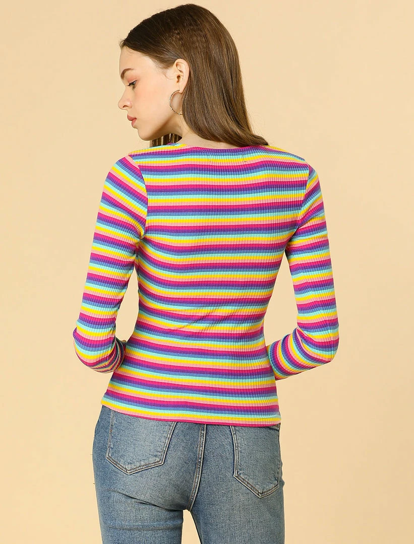 Allegra K Faux Wrap Knit Top In Striped Rainbow 14 Allegra K Faux Wrap Knit Top In Striped Rainbow