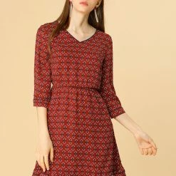 Allegra K Women's Long Sleeve V Neck Ruffle Hem Geometric Motifs Flare Chiffon Dress 37 Allegra K Women's Long Sleeve V Neck Ruffle Hem Geometric Motifs Flare Chiffon Dress