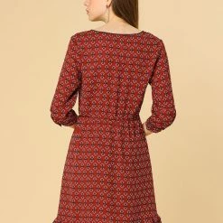 Allegra K Women's Long Sleeve V Neck Ruffle Hem Geometric Motifs Flare Chiffon Dress 38 Allegra K Women's Long Sleeve V Neck Ruffle Hem Geometric Motifs Flare Chiffon Dress