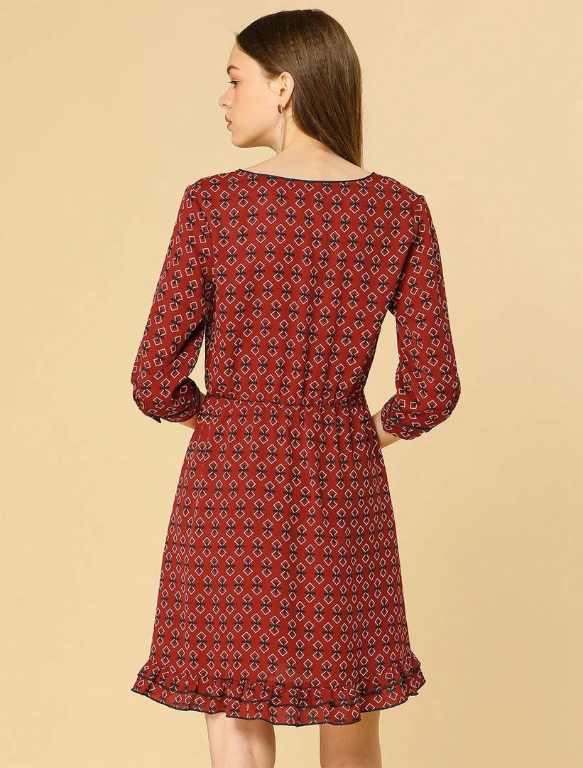 Allegra K Women's Long Sleeve V Neck Ruffle Hem Geometric Motifs Flare Chiffon Dress 20 Allegra K Women's Long Sleeve V Neck Ruffle Hem Geometric Motifs Flare Chiffon Dress