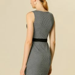 Women Allegra K Houndstooth Sleeveless Split Neck Slim Office Work Bodycon Dress 50 Women Allegra K Houndstooth Sleeveless Split Neck Slim Office Work Bodycon Dress