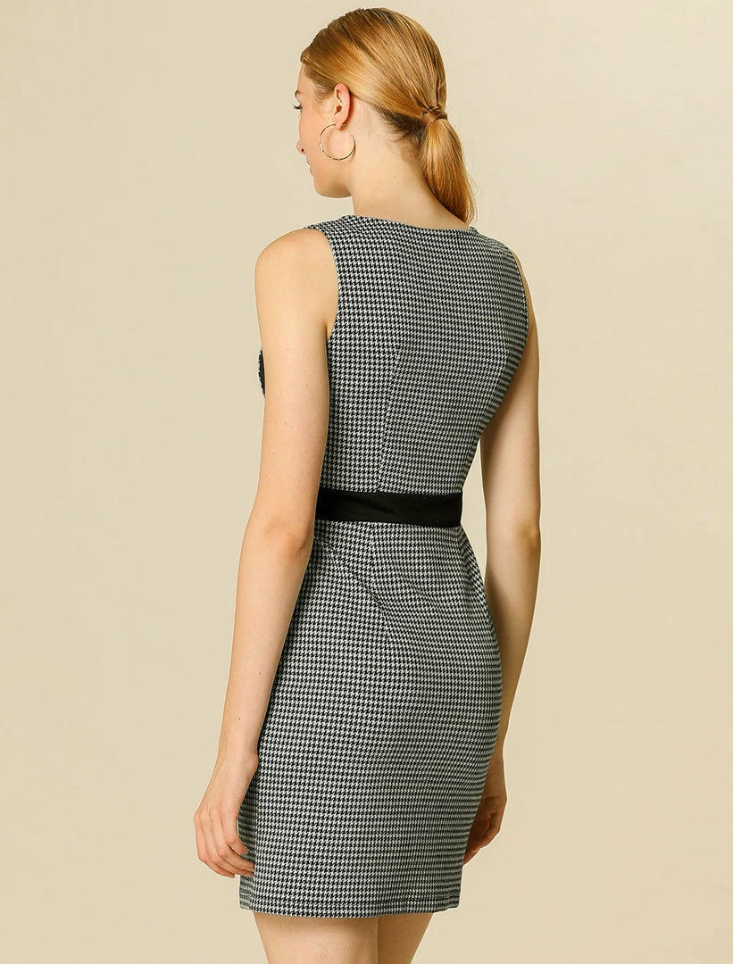 Women Allegra K Houndstooth Sleeveless Split Neck Slim Office Work Bodycon Dress 26 Women Allegra K Houndstooth Sleeveless Split Neck Slim Office Work Bodycon Dress