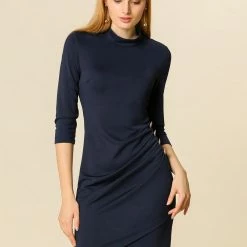 Allegra K Stretchy Sheath Dress With Button Decor Women 25 Allegra K Stretchy Sheath Dress With Button Decor Women