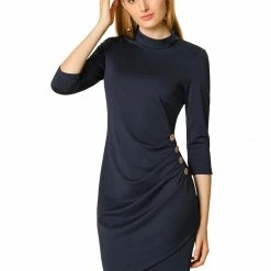 Allegra K Stretchy Sheath Dress With Button Decor Women 22 Allegra K Stretchy Sheath Dress With Button Decor Women