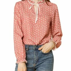 Allegra K Women's Tie Ruffle Neck Blouse Vintage Bell Long Sleeves Top