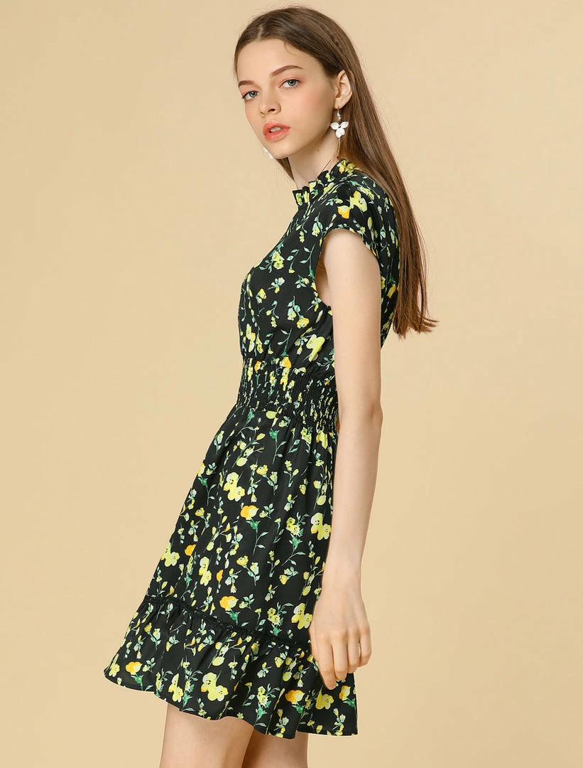 Allegra K Floral Cap Sleeve Smock Waist Skater Dress 13 Allegra K Floral Cap Sleeve Smock Waist Skater Dress