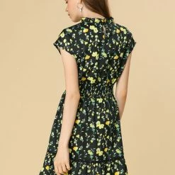 Allegra K Floral Cap Sleeve Smock Waist Skater Dress 26 Allegra K Floral Cap Sleeve Smock Waist Skater Dress