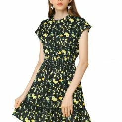Allegra K Floral Cap Sleeve Smock Waist Skater Dress 22 Allegra K Floral Cap Sleeve Smock Waist Skater Dress