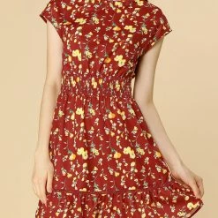 Allegra K Floral Cap Sleeve Smock Waist Skater Dress 17 Allegra K Floral Cap Sleeve Smock Waist Skater Dress