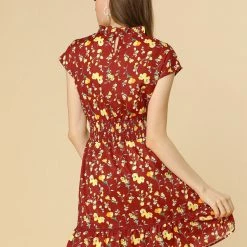 Allegra K Floral Cap Sleeve Smock Waist Skater Dress 20 Allegra K Floral Cap Sleeve Smock Waist Skater Dress