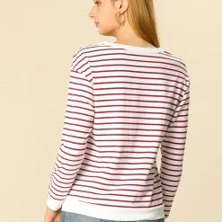 Women Allegra K Basic Long Sleeve Crew Neck Contrast Striped T-Shirt 14 Women Allegra K Basic Long Sleeve Crew Neck Contrast Striped T-Shirt