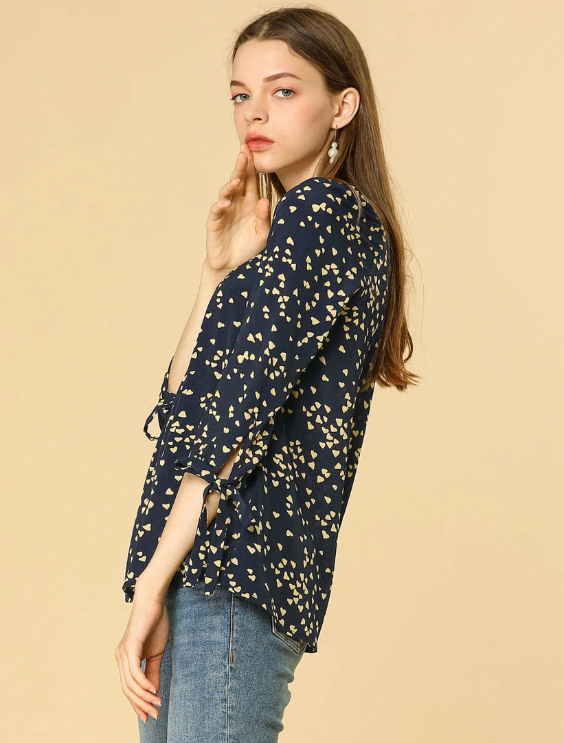 Allegra K Women's Tie Cuffs 3/4 Sleeves Square Neck Floral Blouse 13 Allegra K Women's Tie Cuffs 3/4 Sleeves Square Neck Floral Blouse