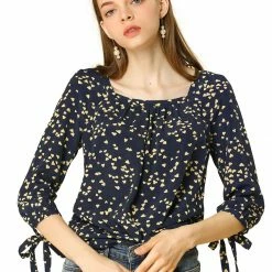 Allegra K Women's Tie Cuffs 3/4 Sleeves Square Neck Floral Blouse 40 Allegra K Women's Tie Cuffs 3/4 Sleeves Square Neck Floral Blouse