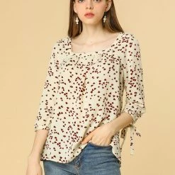 Allegra K Women's Tie Cuffs 3/4 Sleeves Square Neck Floral Blouse 36 Allegra K Women's Tie Cuffs 3/4 Sleeves Square Neck Floral Blouse