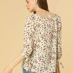 Allegra K Women's Tie Cuffs 3/4 Sleeves Square Neck Floral Blouse 38 Allegra K Women's Tie Cuffs 3/4 Sleeves Square Neck Floral Blouse