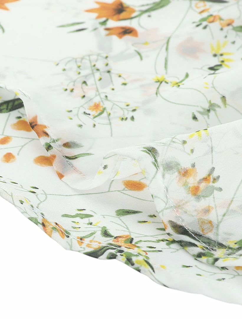 Allegra K Floral Printed Ruffled Tie V Neck Smocked Waist Dress 51 Allegra K Floral Printed Ruffled Tie V Neck Smocked Waist Dress