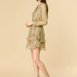 Allegra K Floral Printed Ruffled Tie V Neck Smocked Waist Dress 145 Allegra K Floral Printed Ruffled Tie V Neck Smocked Waist Dress