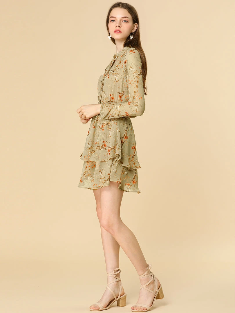 Allegra K Floral Printed Ruffled Tie V Neck Smocked Waist Dress 61 Allegra K Floral Printed Ruffled Tie V Neck Smocked Waist Dress