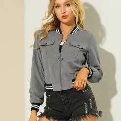 Allegra K Contrast Rib Bomber Jacket With Flap Pocket Women 23 Allegra K Contrast Rib Bomber Jacket With Flap Pocket Women