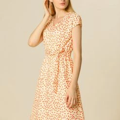 Allegra K Women's V Neck Printed Belted A-line Dress