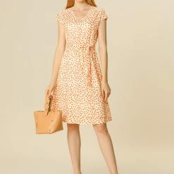 Allegra K Women's V Neck Printed Belted A-line Dress