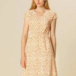 Allegra K Women's V Neck Printed Belted A-line Dress