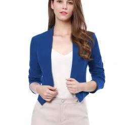 Allegra K Women Collarless Cropped Blazer