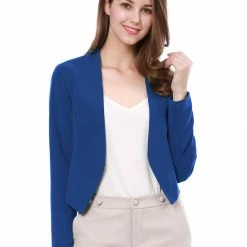 Allegra K Women Collarless Cropped Blazer