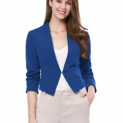 Allegra K Women Collarless Cropped Blazer