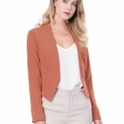 Allegra K Women Collarless Cropped Blazer