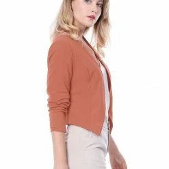Allegra K Women Collarless Cropped Blazer