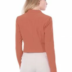 Allegra K Women Collarless Cropped Blazer